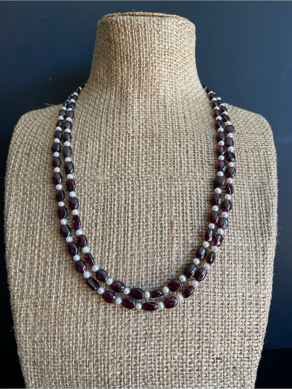 New Double Strand genuine Garnet & freshwater Pearl Necklace.